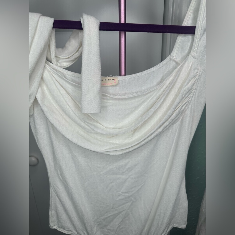 Free People Movement Streamline Med white bodysuit wrapover gathered detailing - Picture 6 of 6